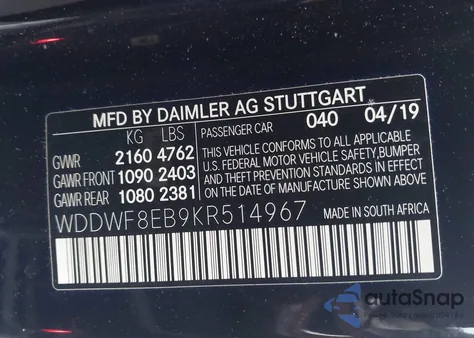 2019 Mercedes-Benz C 300 4Matic z USA, uszkodzony, nr VIN WDDWF8EB9KR514967